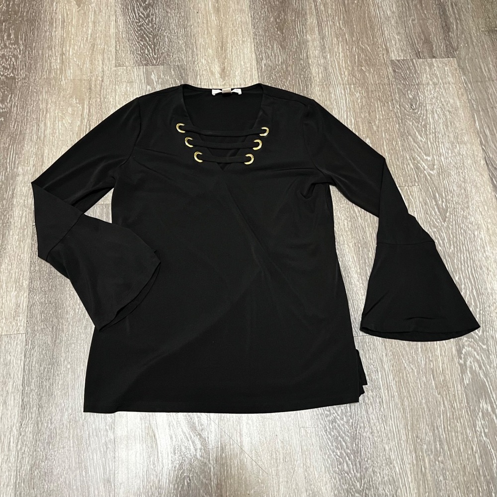 Michael Kors Womens Black Lace Up Bell Sleeve Blouse Top Size M Goth Core Witch